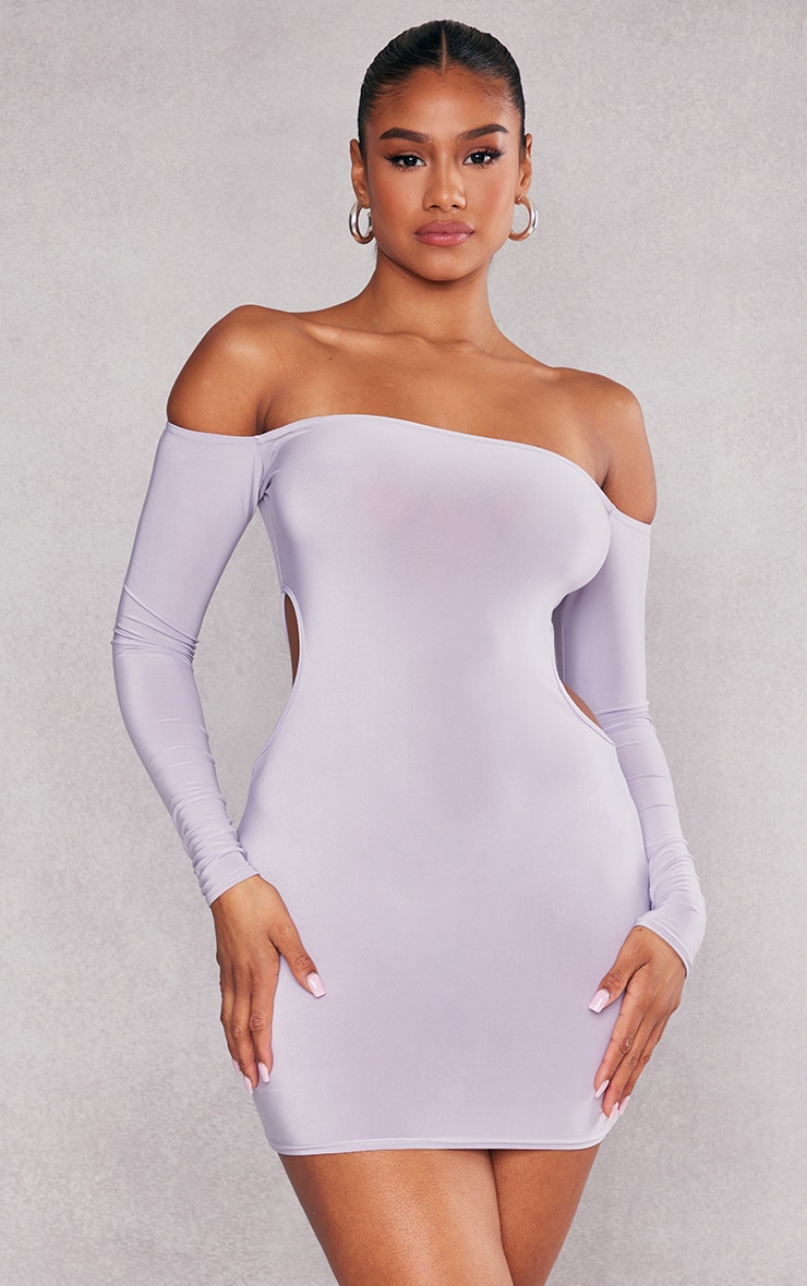Moss Grey Slinky Bardot Side Cut Out Bodycon Dress