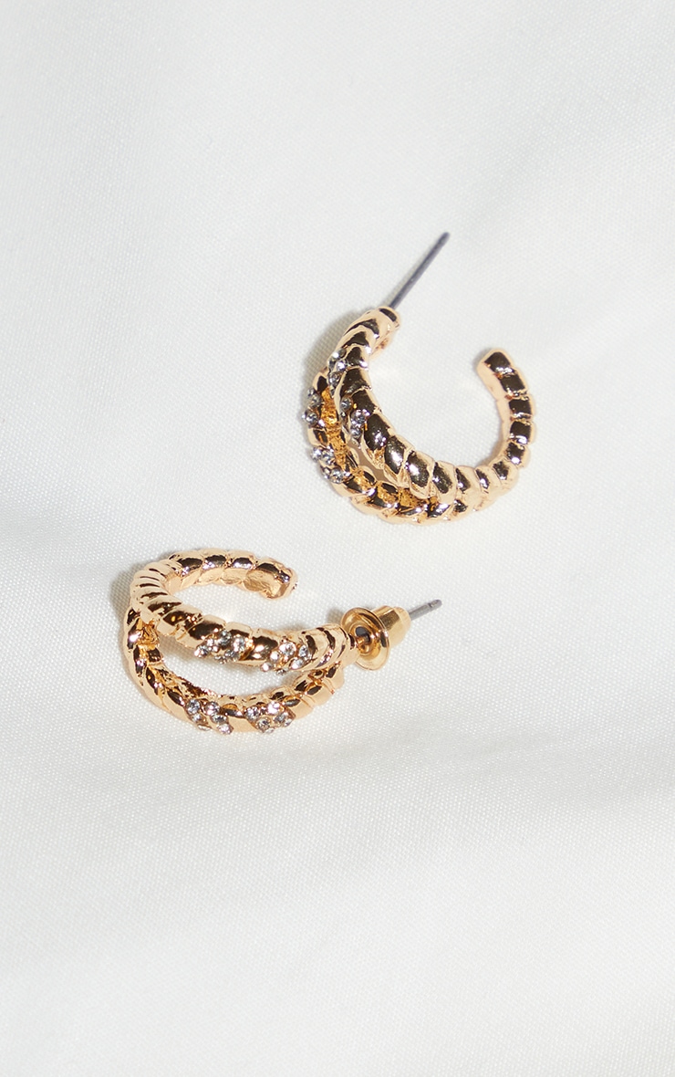 Gold Mini Ribbed Cut Out Hoop Earrings image 3