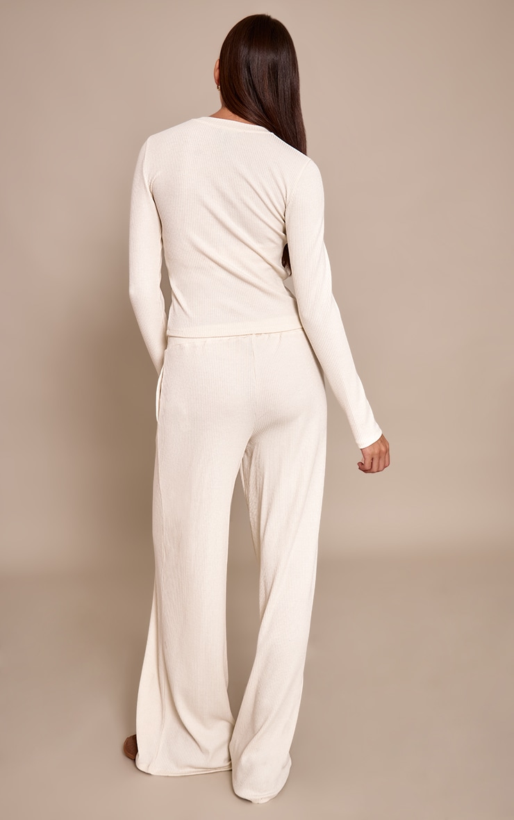 Cream Rib Drawstring Low Rise Straight Leg Pant  image 3