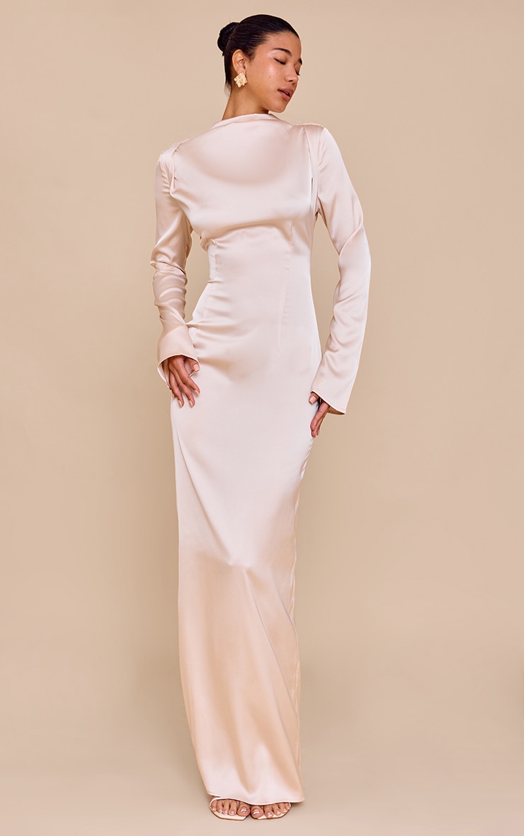 PLT Label Oyster Satin Cowl Back Maxi Dress image 1