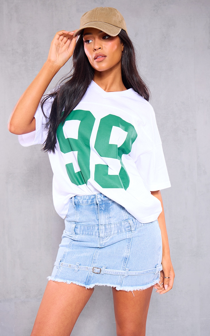 Tall Light Blue Buckle Detail Denim Mini Skirt image 4