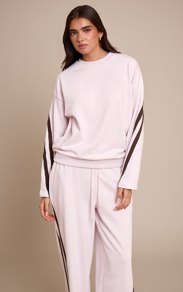 Pink Contrast Striped Oversized Sweatshirt
