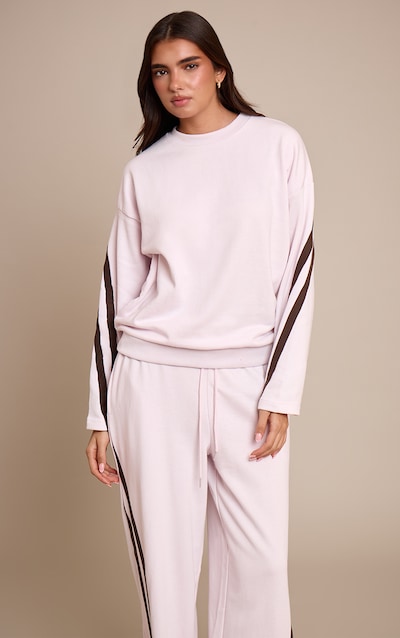 Pink Contrast Striped Oversized Sweatshirt