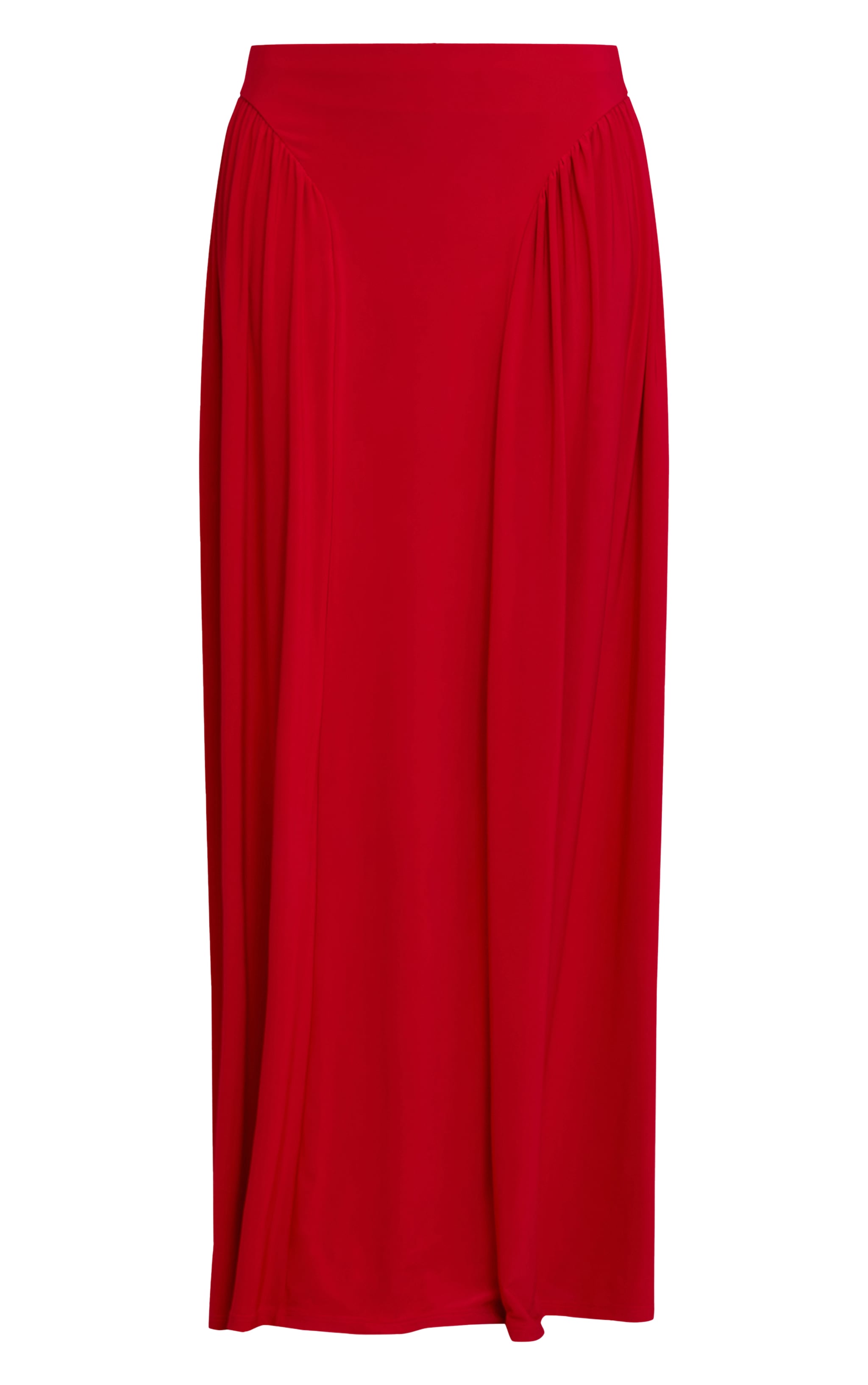 Red Slinky Drop Waist Ruched Panel Maxi Skirt image 5