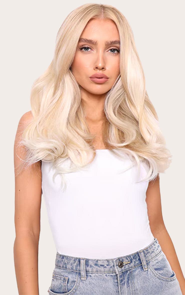 Lullabellz Super Thick 16" 5 Piece Blow Dry Wavy Clip In Hair Extensions Bleach Blonde image 1