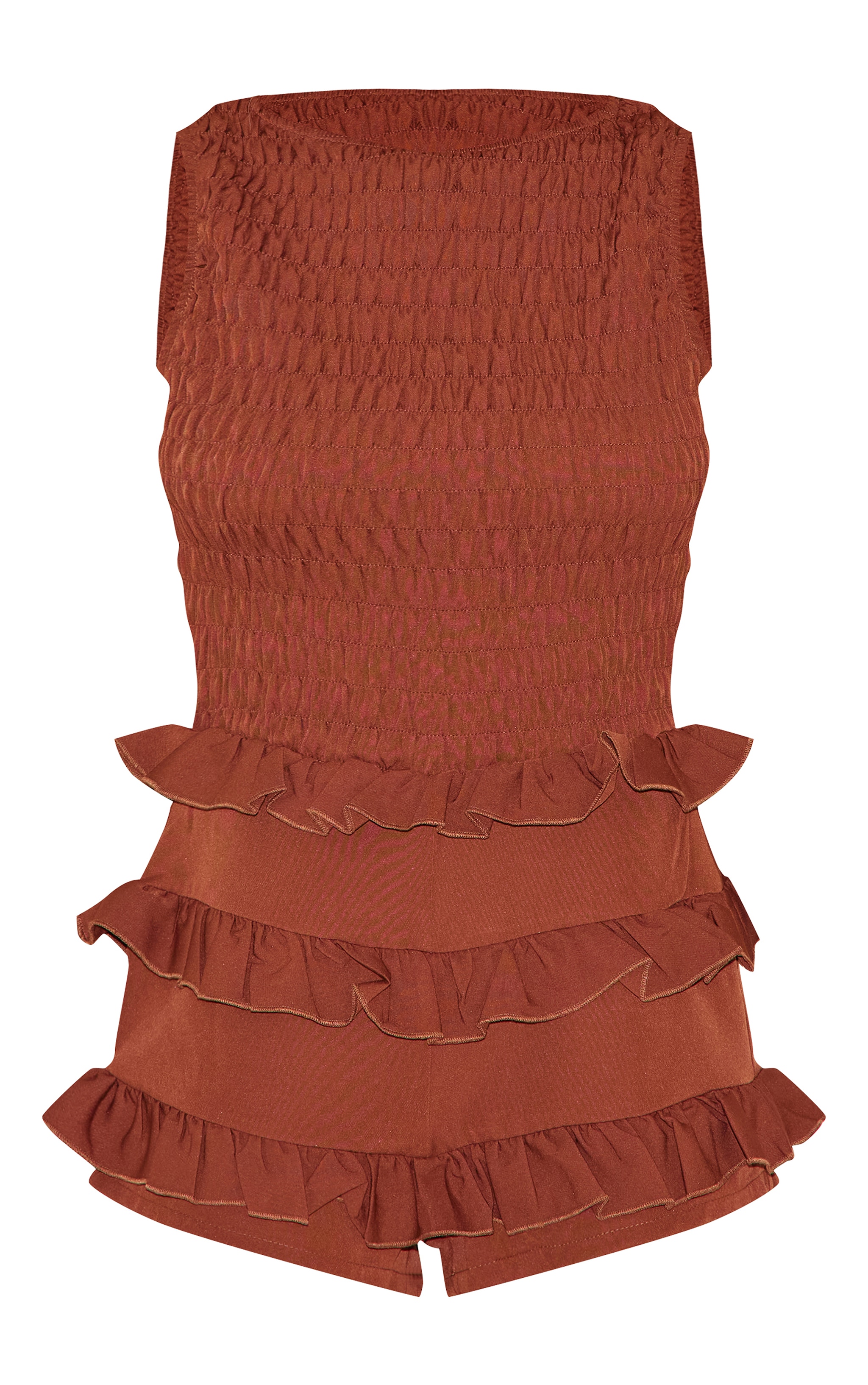Chocolate Woven Shirred Boat Neck Playsuit image 5