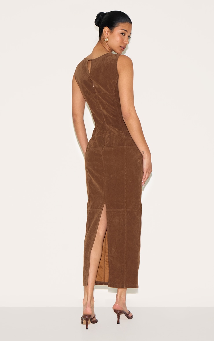 Chestnut Faux Suede Boat Neck Backless Maxi Dress | Dresses