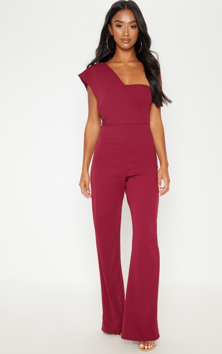 burgundy one shoulder jumpsuit