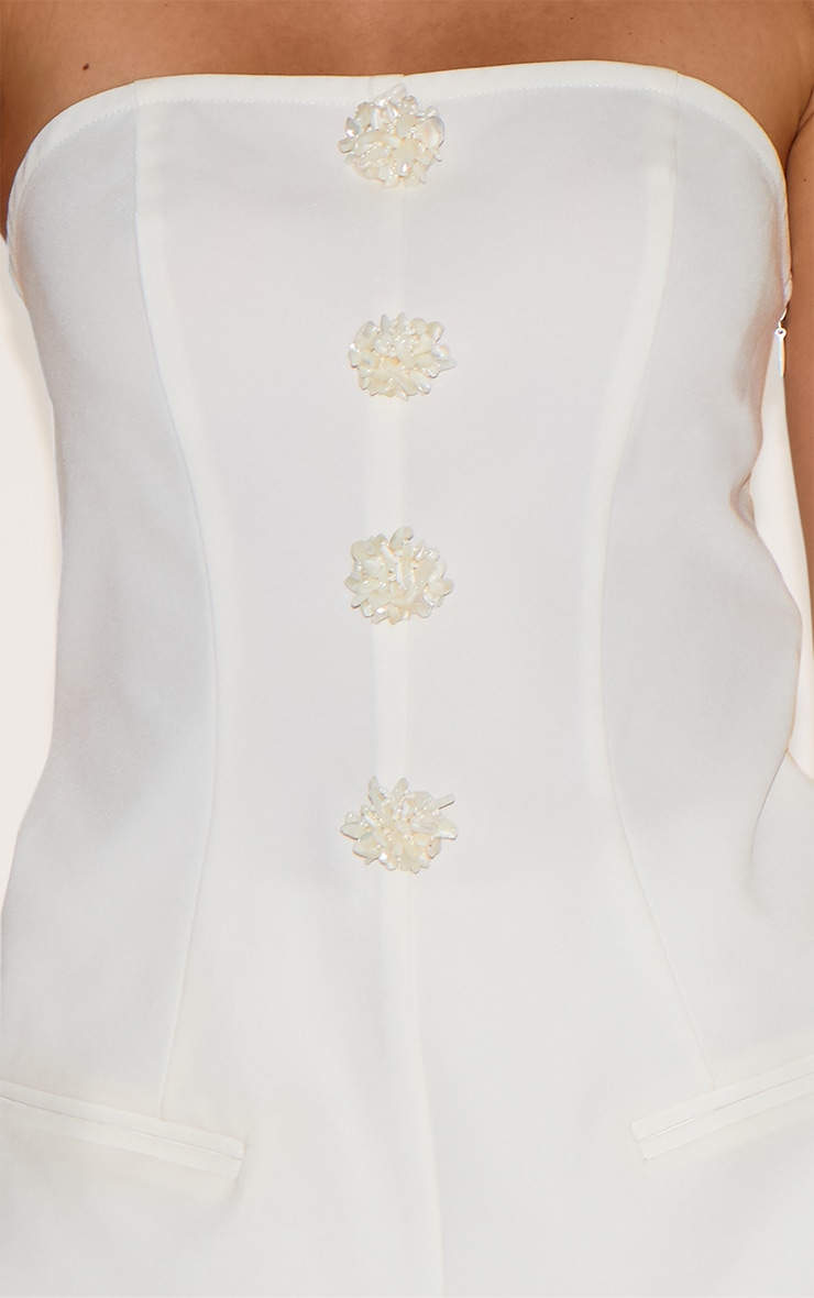White Beaded Button Detail Tailored Playsuit image 4