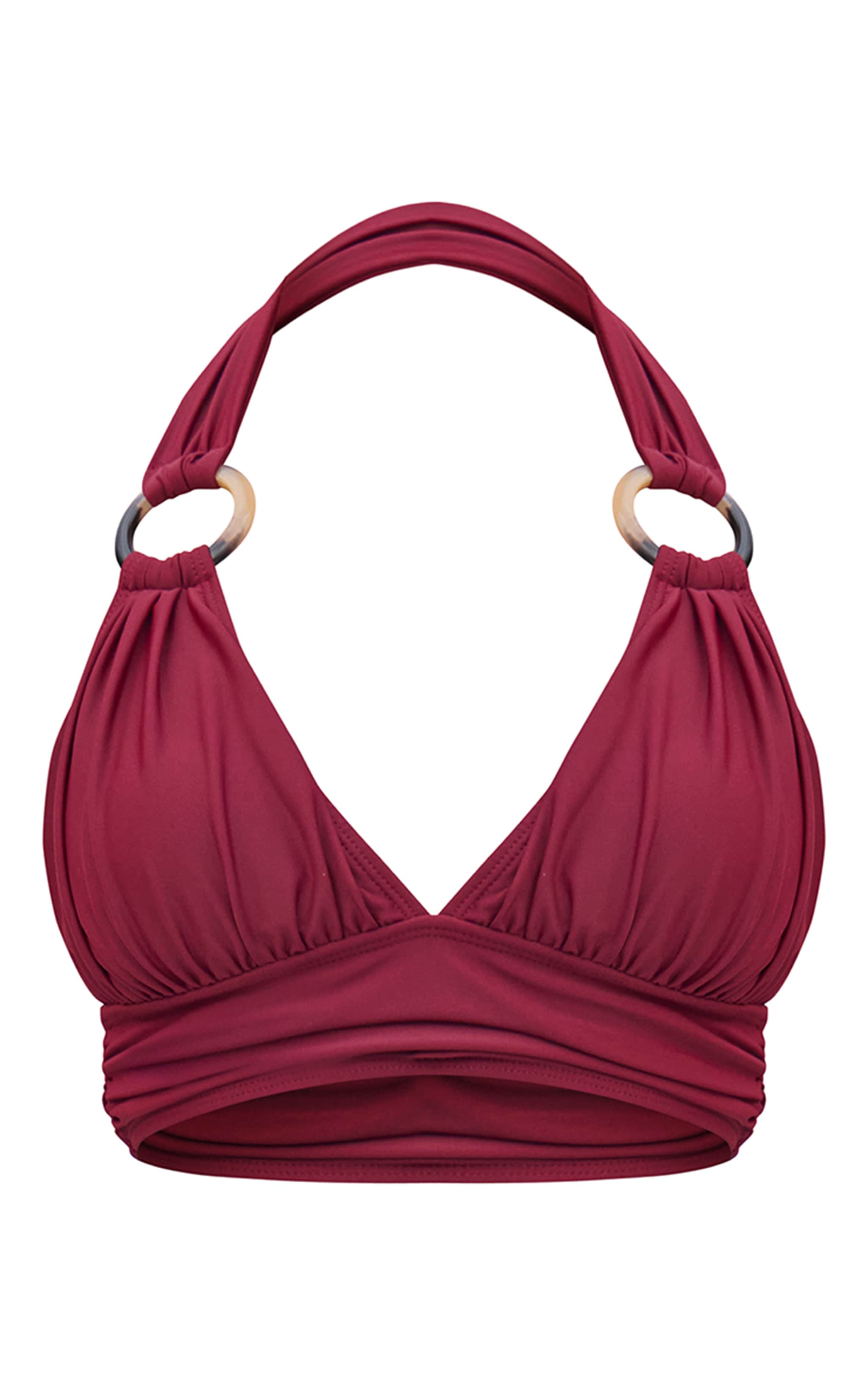 Burgundy O Ring Detail Ruched Triangle Bikini Top image 5