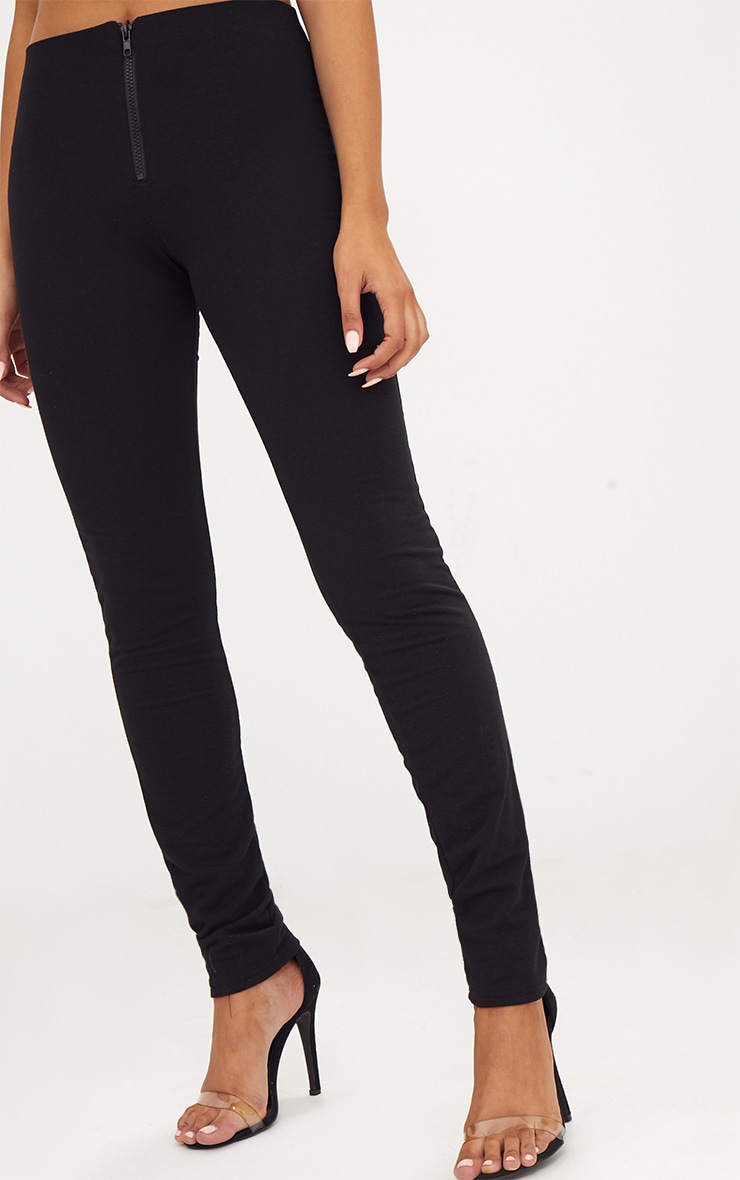 Black Zip Front Track Leggings PrettyLittleThing