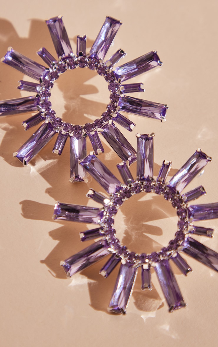 Lilac Baguette Diamante Statement Earrings image 2