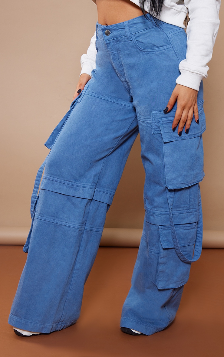 Charcoal Blue Baggy Wide Leg Cargo Pocket Jeans PrettyLittleThing AUS