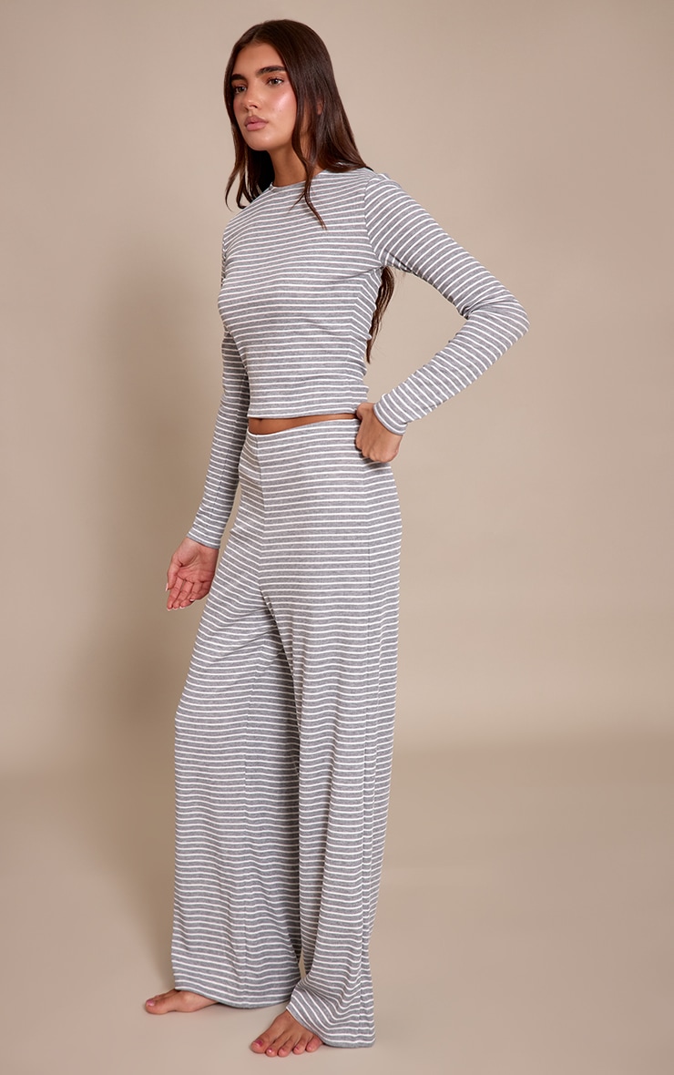 Ash Grey Stripe Long Sleeve Soft Pyjama Set image 3