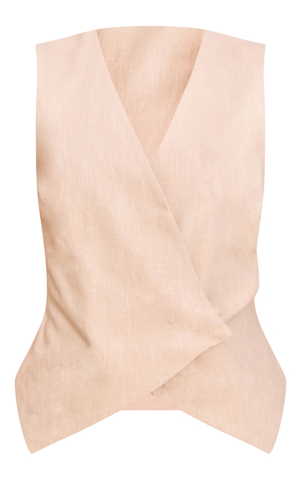 Textured Button Up Waistcoat in Natural