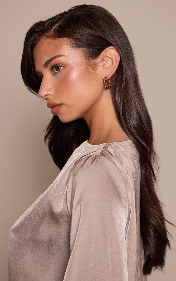 Gold Smooth Double Layered Rectangular Hoop Earrings image 1