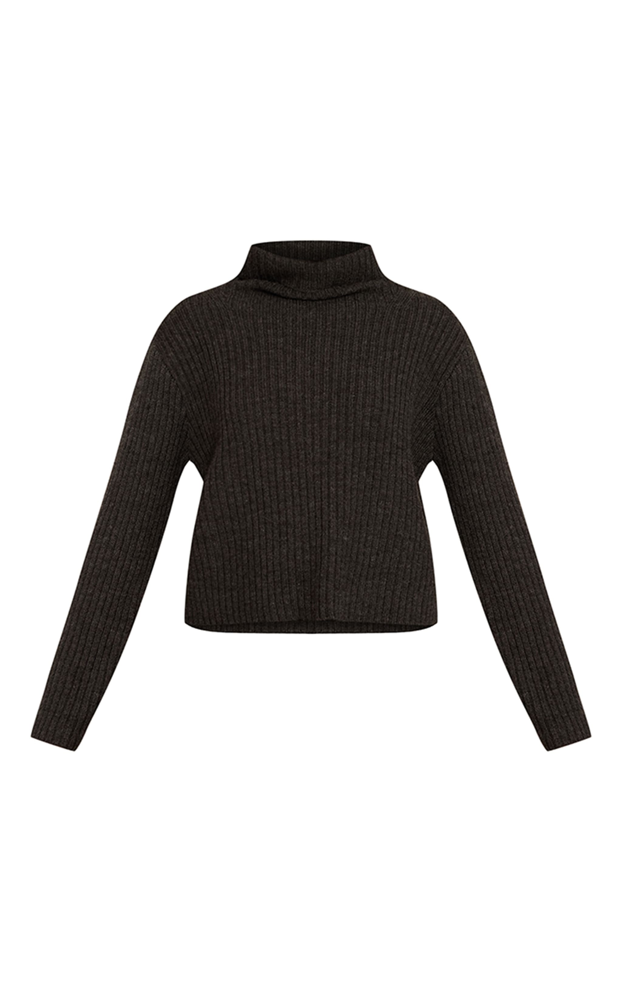 Pull en maille tricot grise à col roulé image 5