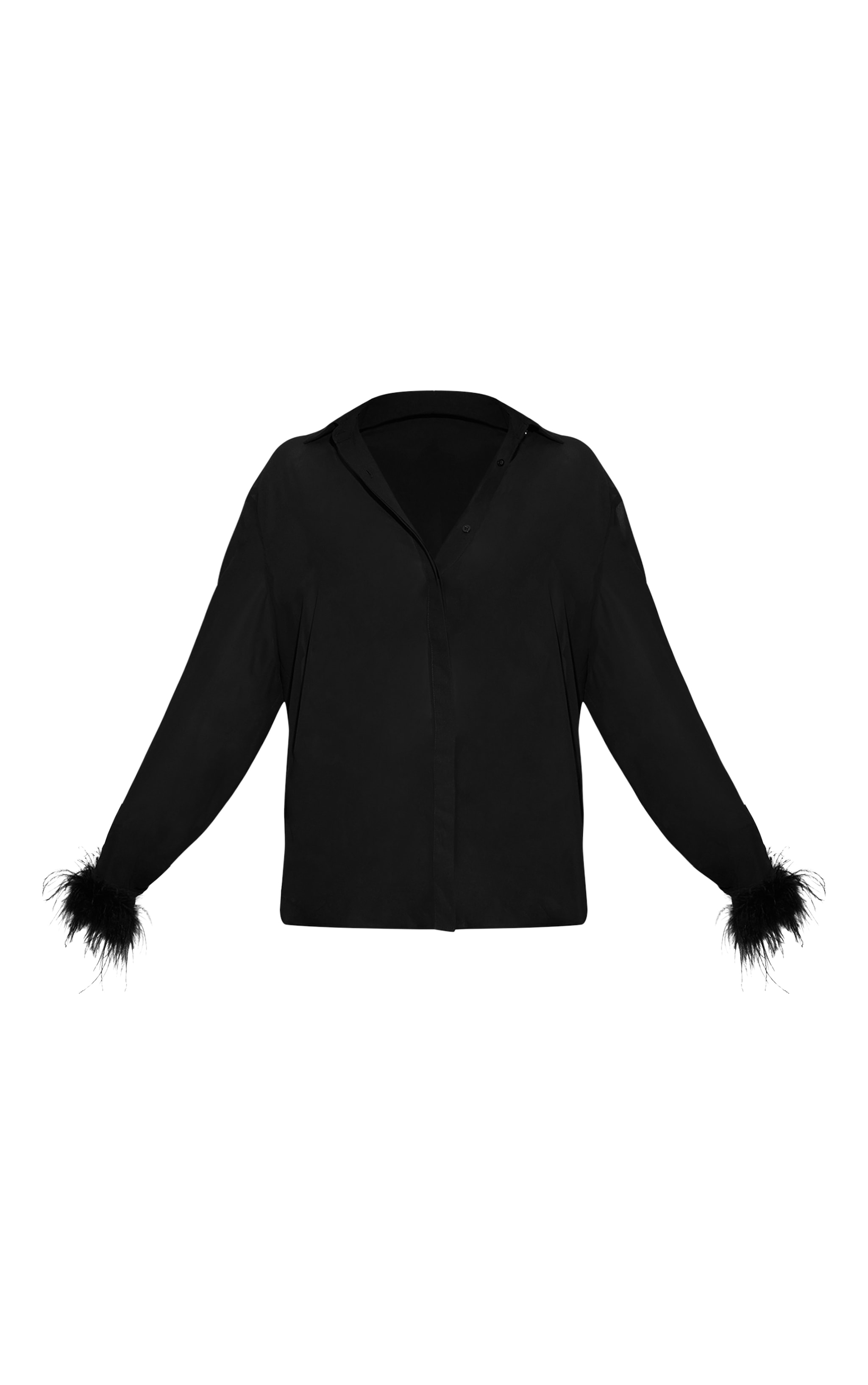 Black Oversized Sheer Feather Cuff Shirt image 5
