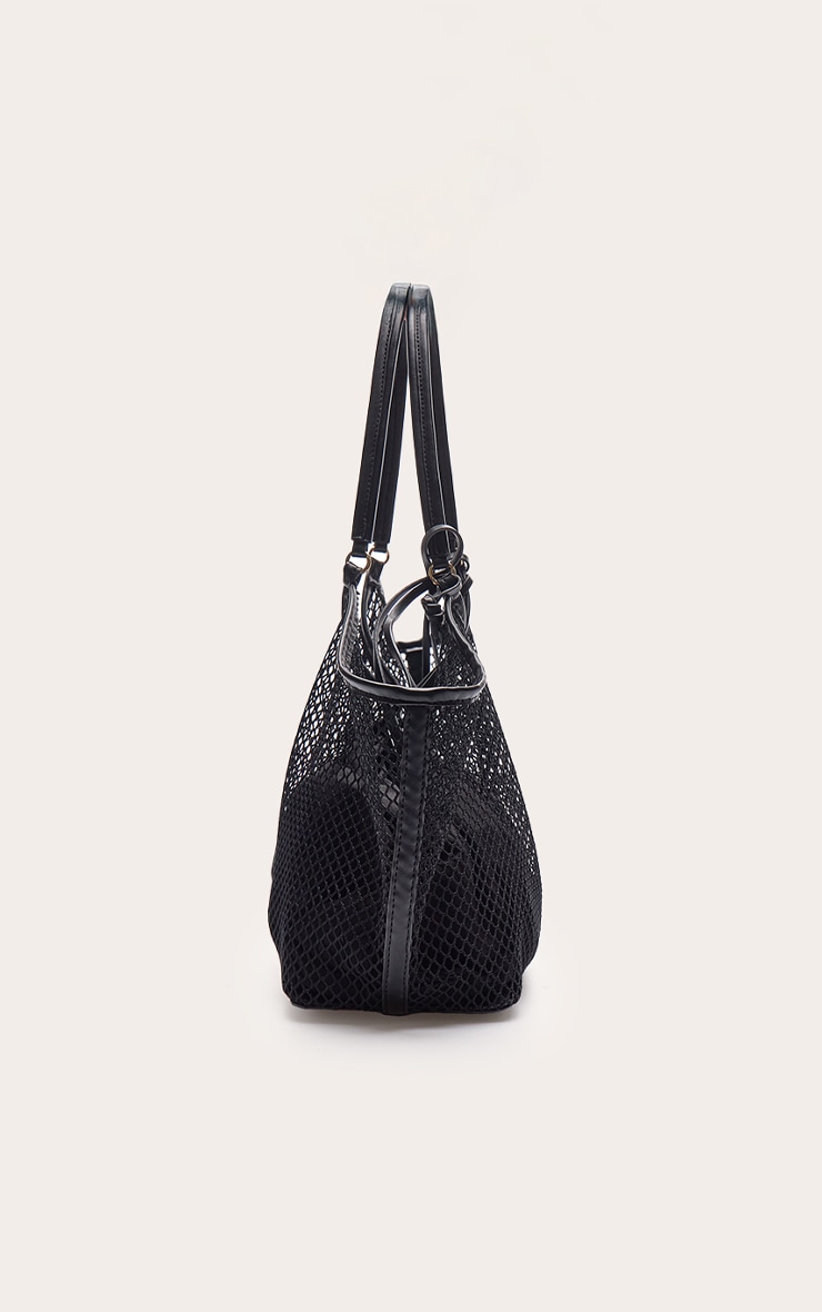 Black Fishnet Shoulder Bag with Inner Pouch image 4