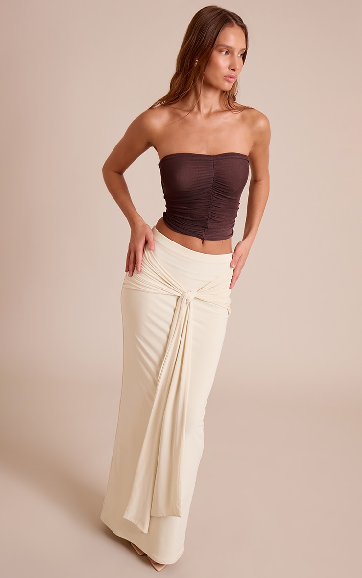 Chocolate Double Layered Mesh Ruched Front Bandeau image 3