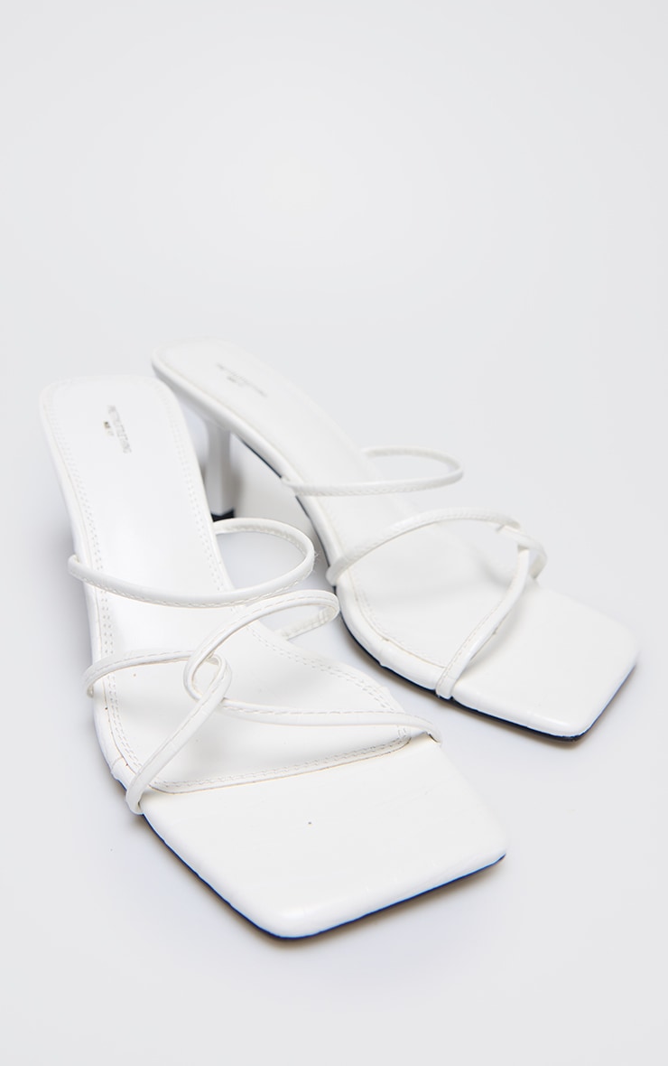 White PU Wide Fit Cross Over Strap Heeled Mules image 4