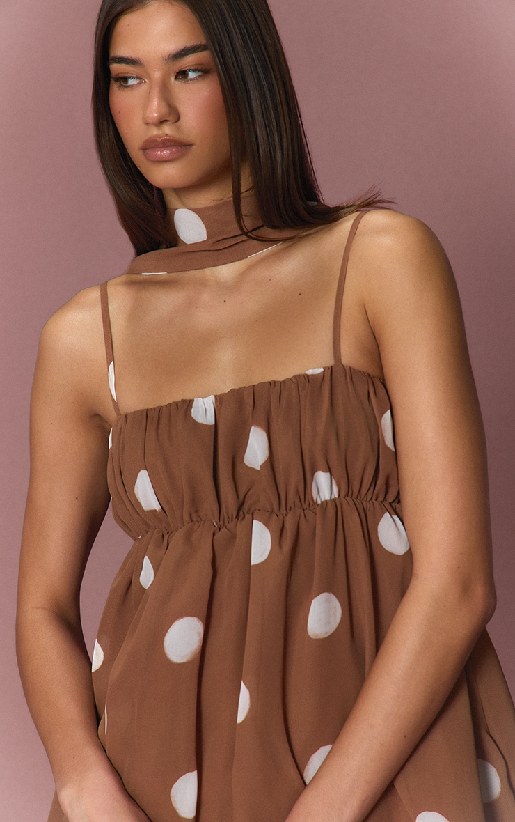 Ochre Chiffon Oversized Polka Dot Strappy Puffball Romper image 4