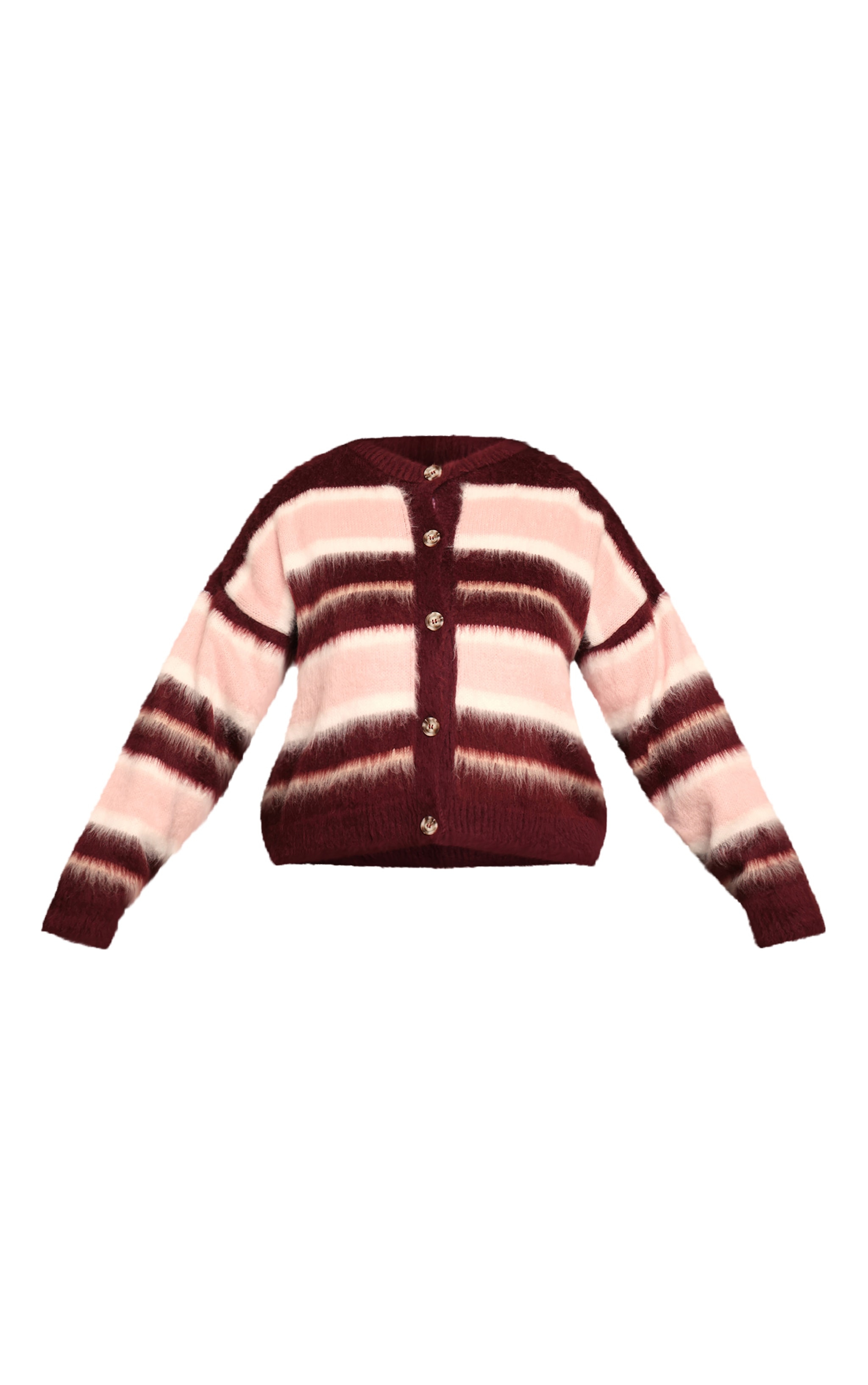Plus Burgundy Striped Brushed Knit Cardigan image 5