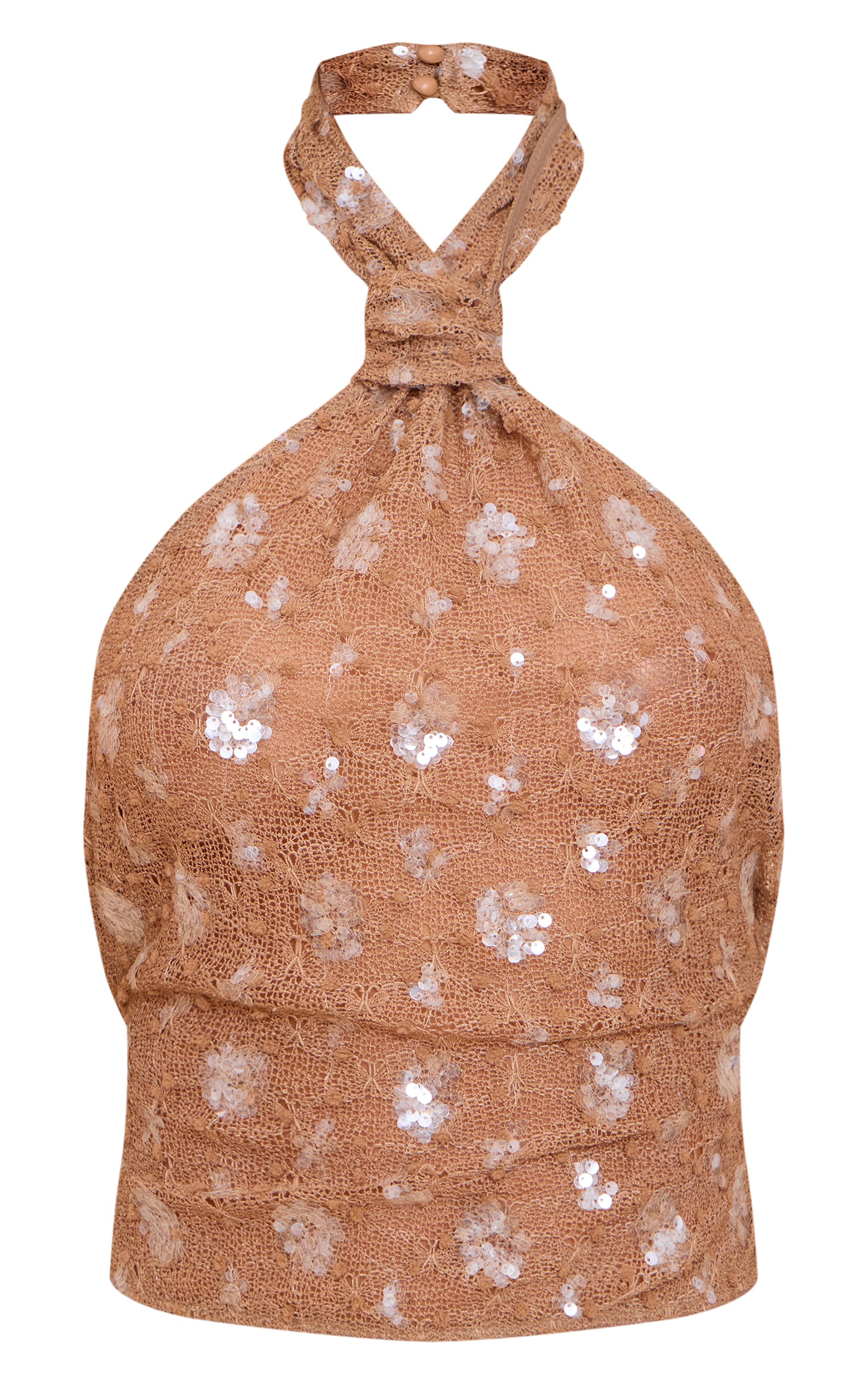 Brown Sequin Textured Halterneck image 5