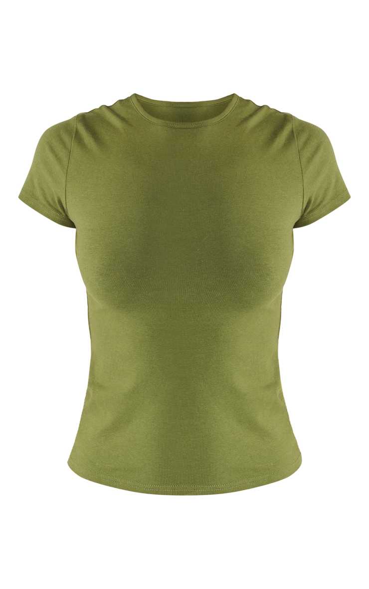T-shirt cintré basique en coton mélangé vert à col ras image 5