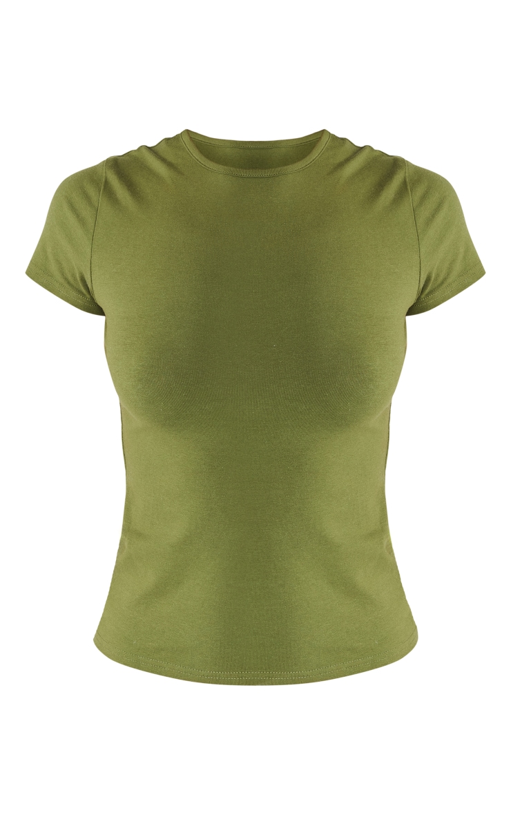 Green Basic Cotton Blend Fitted Crew Neck T Shirt image 5