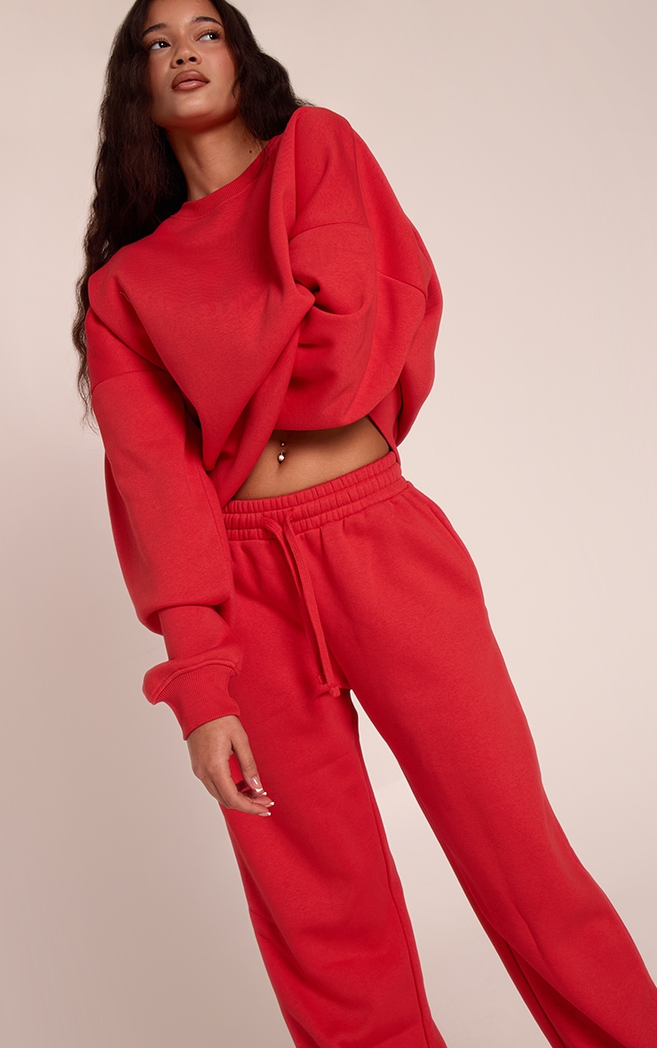 Red Oversized Sweat Tracksuit Set