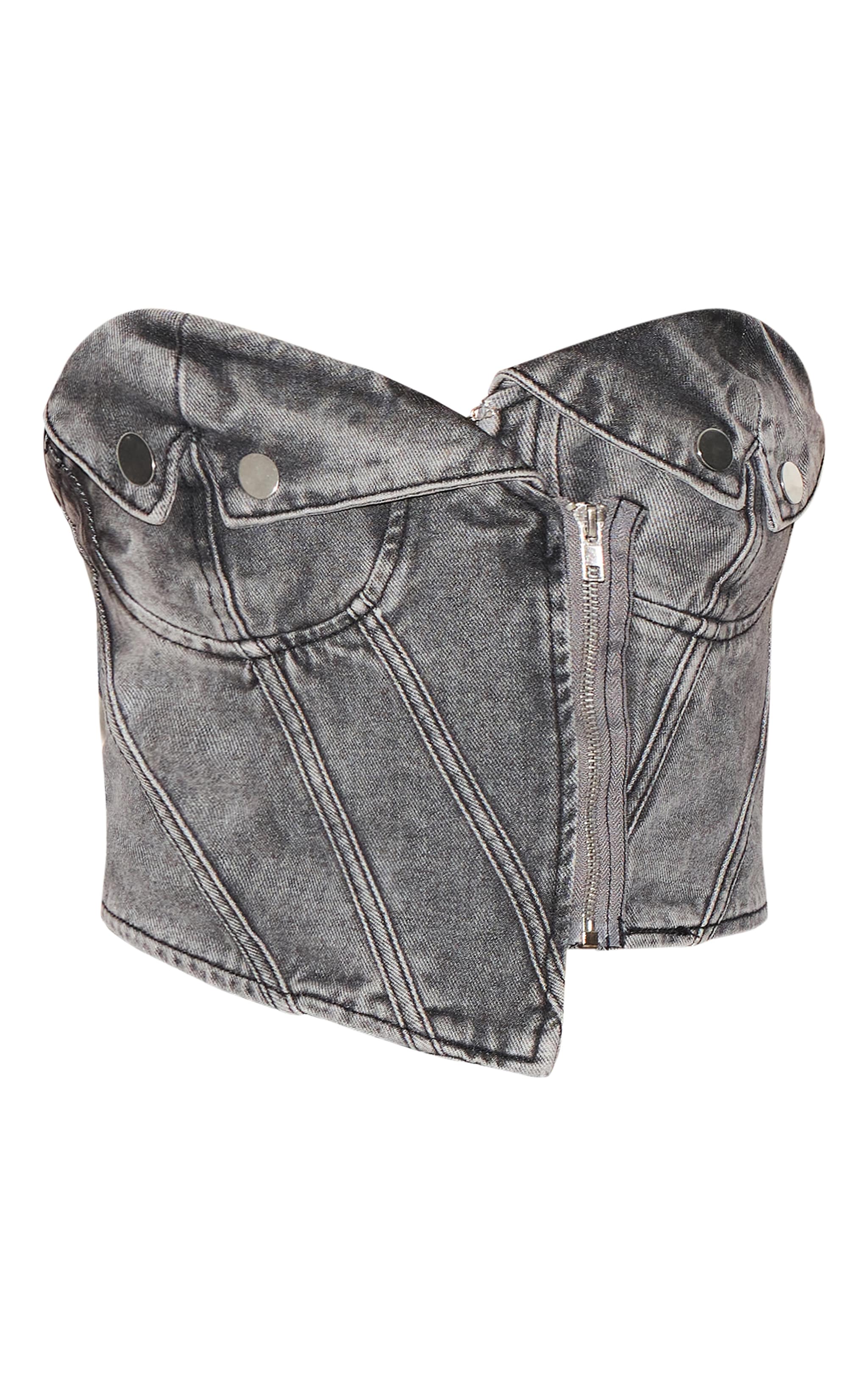 Top en jean gris délavé à bonnets style biker image 5