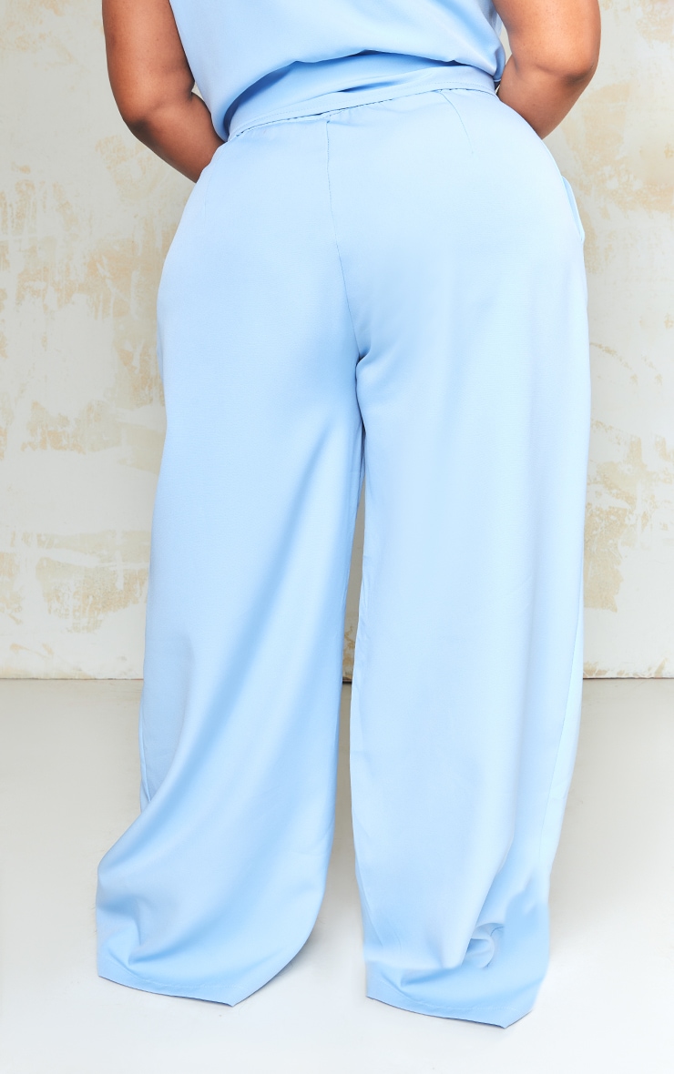 Plus Dusty Blue Tailored Pleat Detail Straight Leg Pants image 3