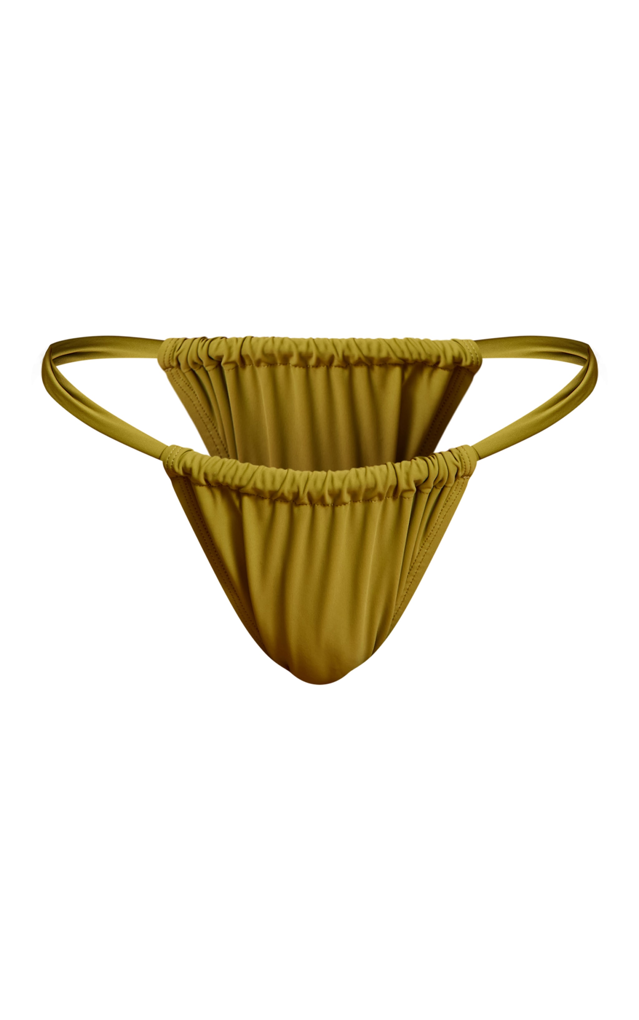 Olive Ruched Tanga Bikini Bottoms image 5