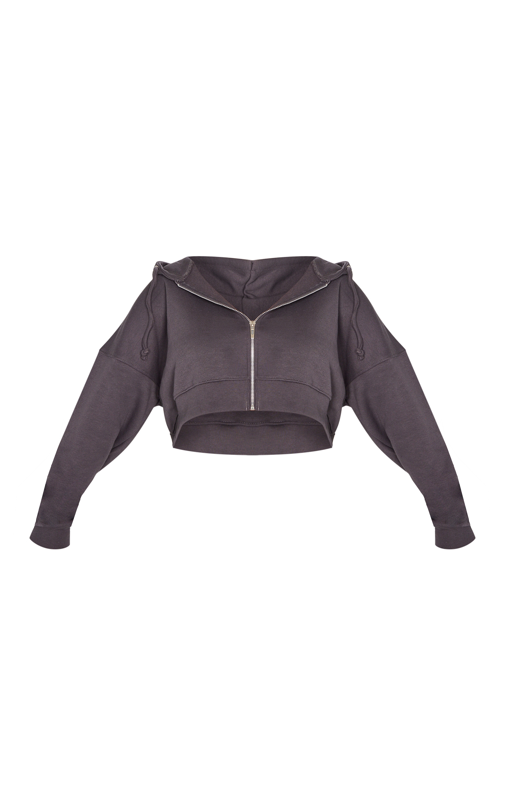 Shape Charcoal Zip Front Long Sleeve Cropped Hoodie image 5