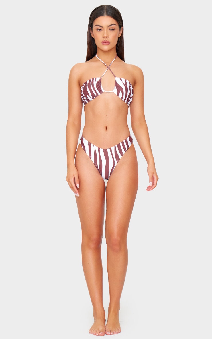 Brown Zebra Print High Leg Cheeky Bikini Bottoms image 3