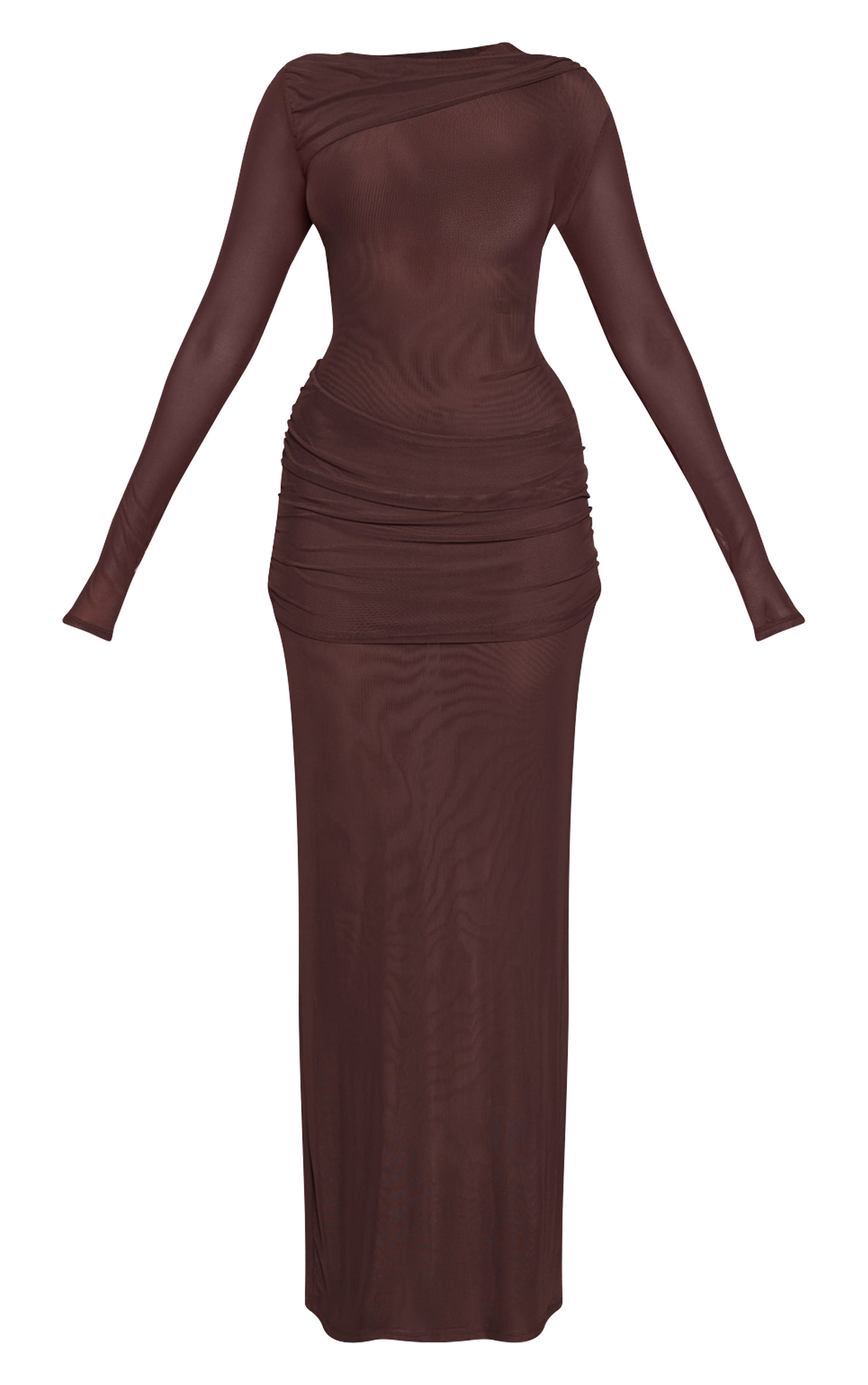 Chocolate Mesh Long Sleeve Drape Maxi Dress image 5