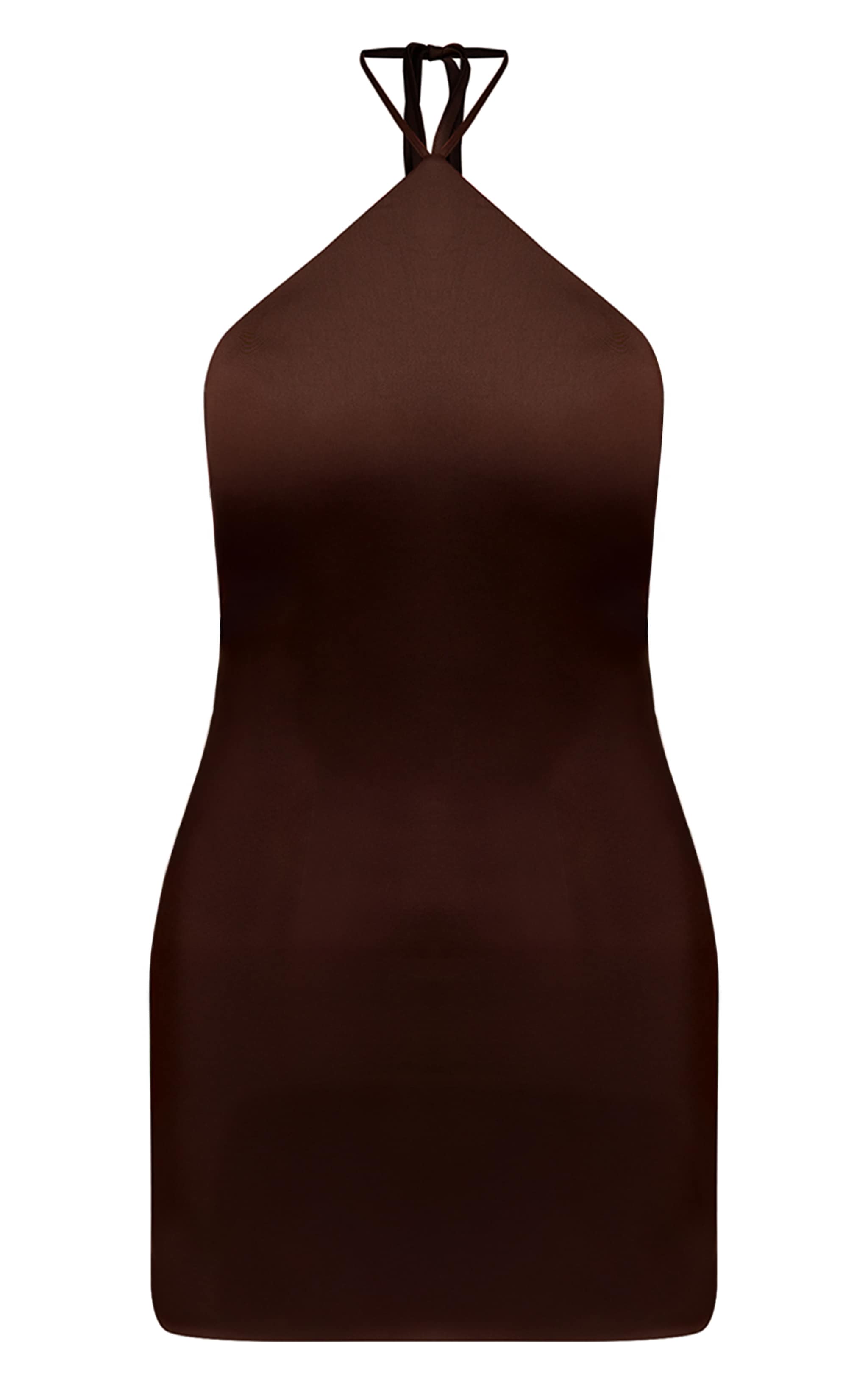 Brown Satin Cowl Back Lace Detail Mini Dress image 6