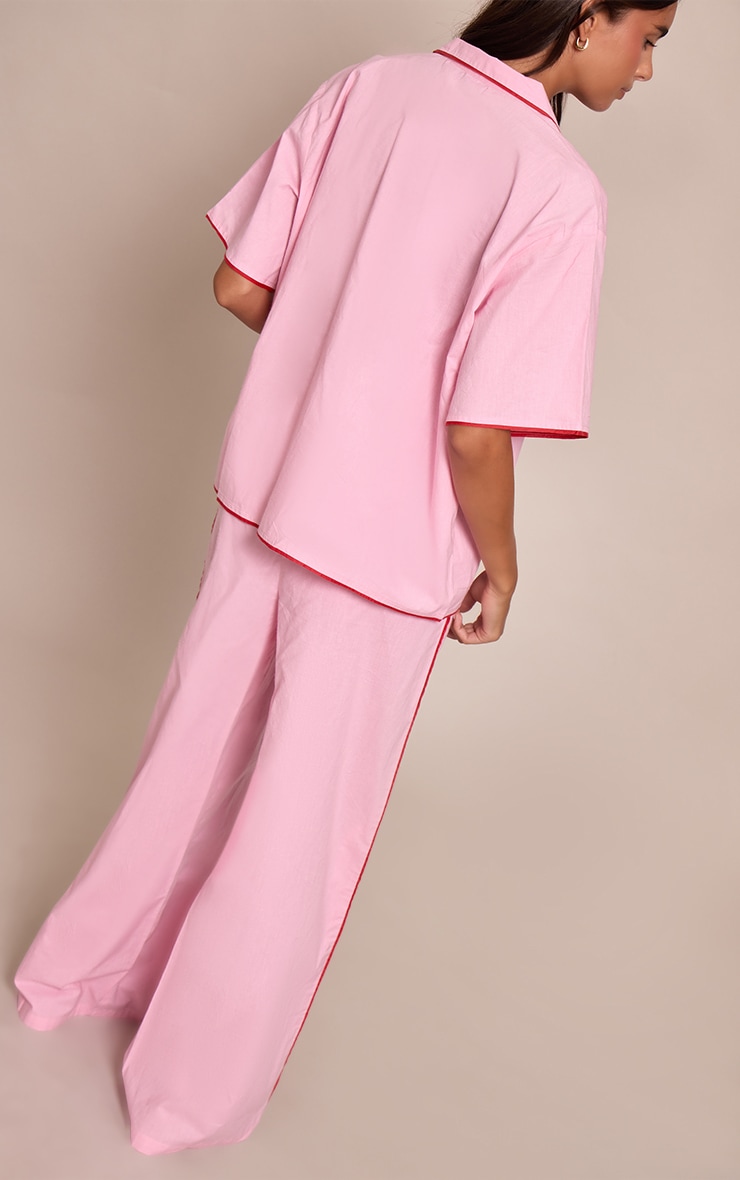 Pink Contrast Tie Up Wide Leg Pyjamas image 3