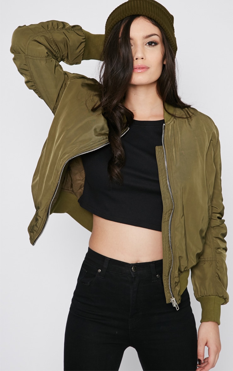 Maska Khaki Bomber Jacket Coats_Jackets PrettyLittleThing