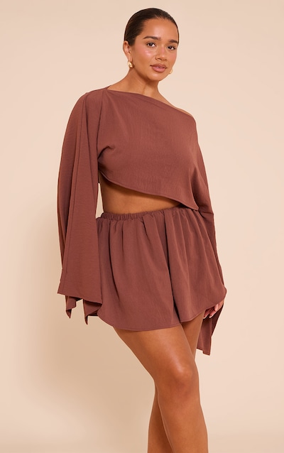 Shape Chocolate Hammered Satin Boat Neck Cape Top