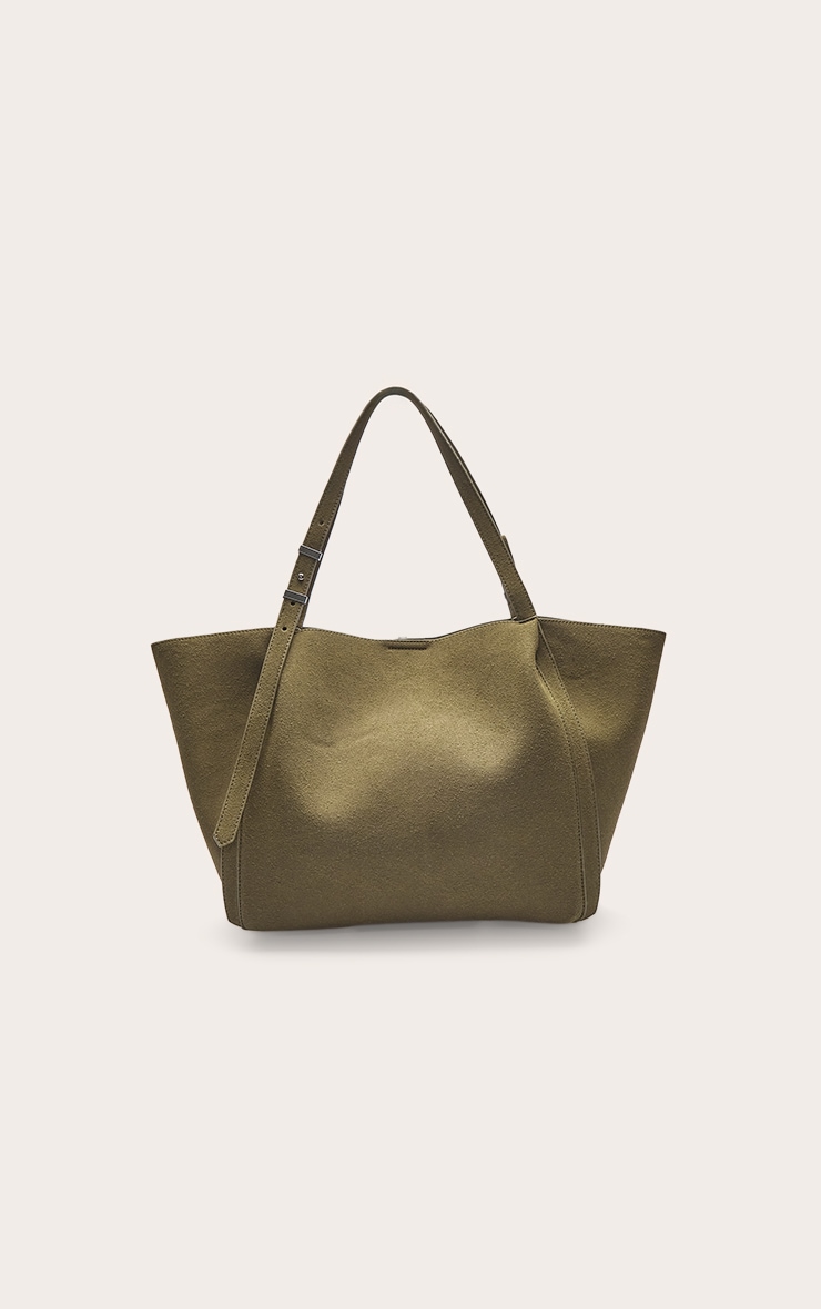 Tote bag en suédine vert olive à anses ajustables image 2