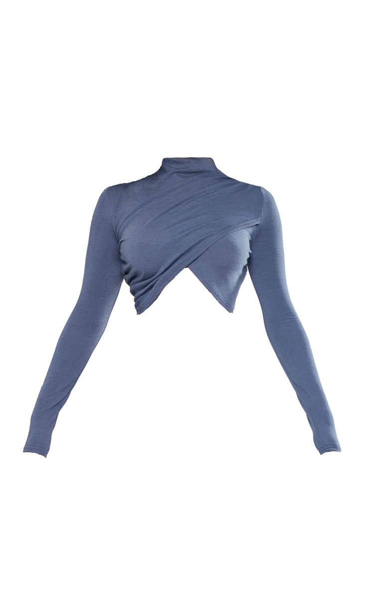 Charcoal Contour Jersey Ruched Side High Neck Crop Top image 5