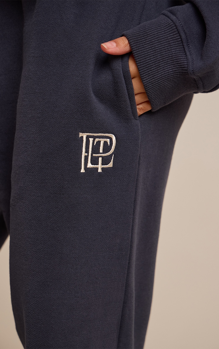Navy PLT Embroidered Cotton Fleece Cuffed Sweat Pants image 4