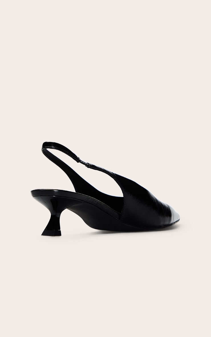 Black Crinkle Pointed Toe Kitten Heel Sling Back image 4