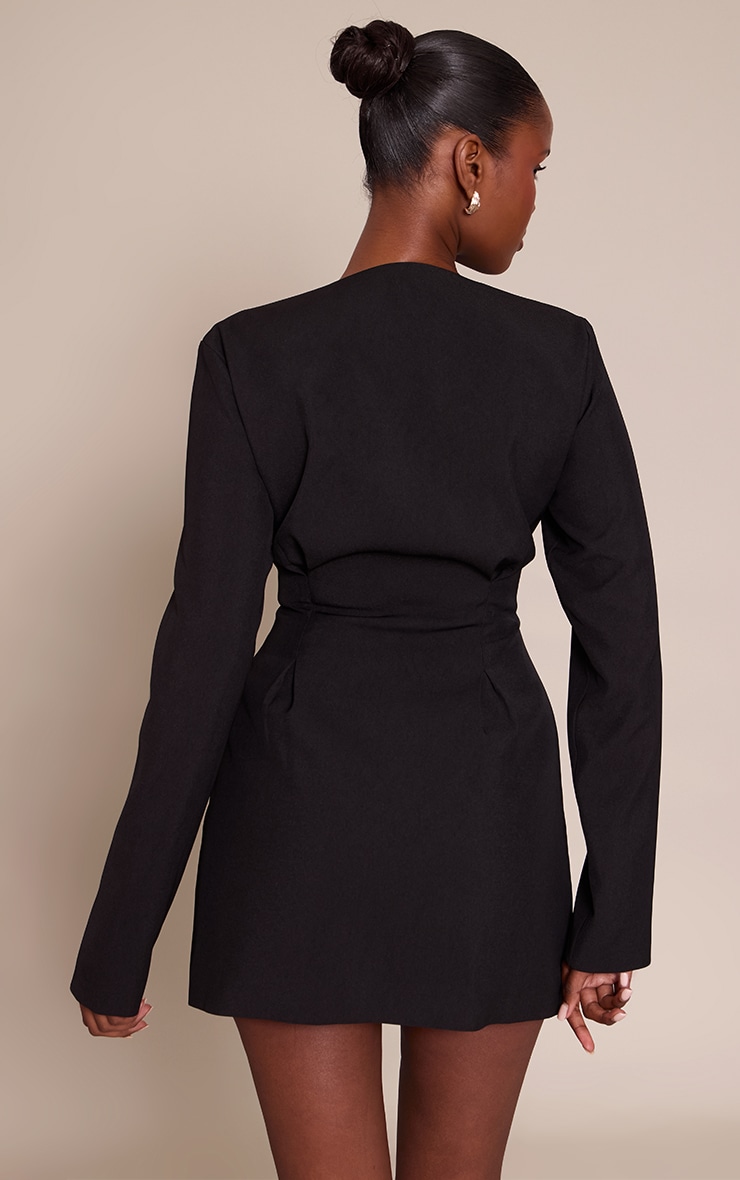 Black Cinched Waist Pleated Blazer Dress image 2