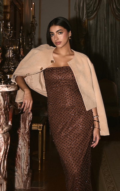 Sand Round Neck Gold Button Suede Jacket