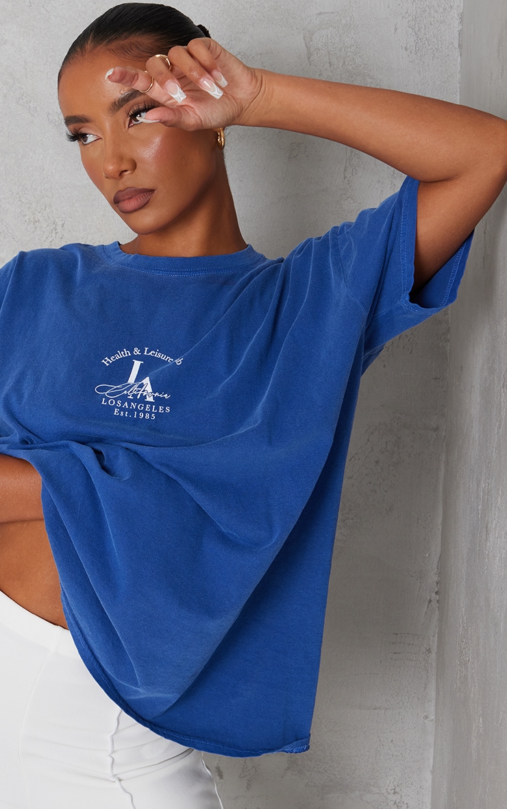 T-shirt bleu marine délavé à imprimé Health And Leisure image 4