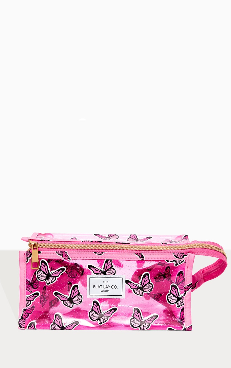 The Flat Lay Co. Makeup Jelly Box Bag in Pink Glitter Butterflies image 2