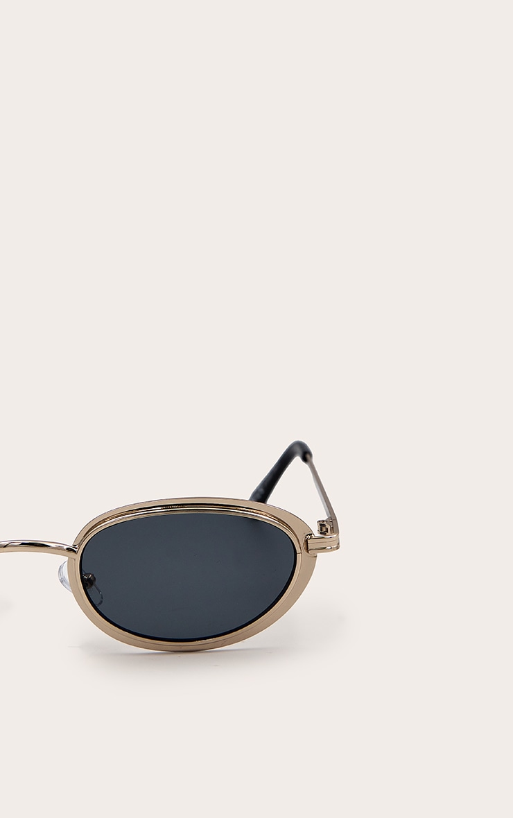Gold Classic Textured Round Sunglasses image 4